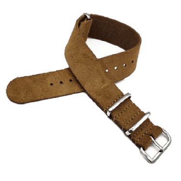 Suede Leather Military Style Strap - Brown